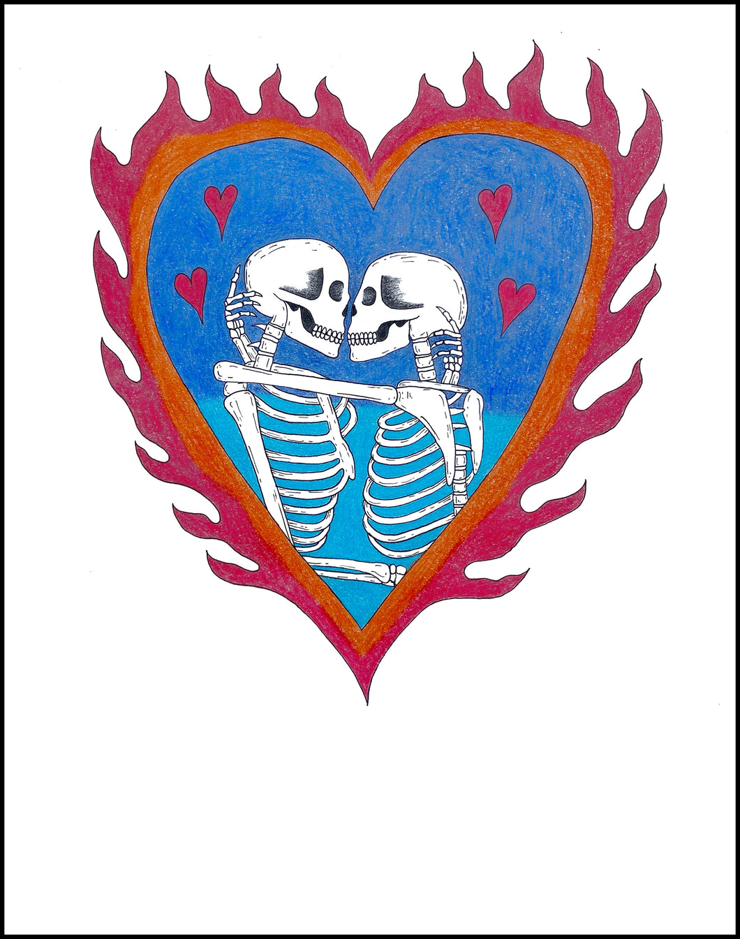 Kissing Skeletons Art Print